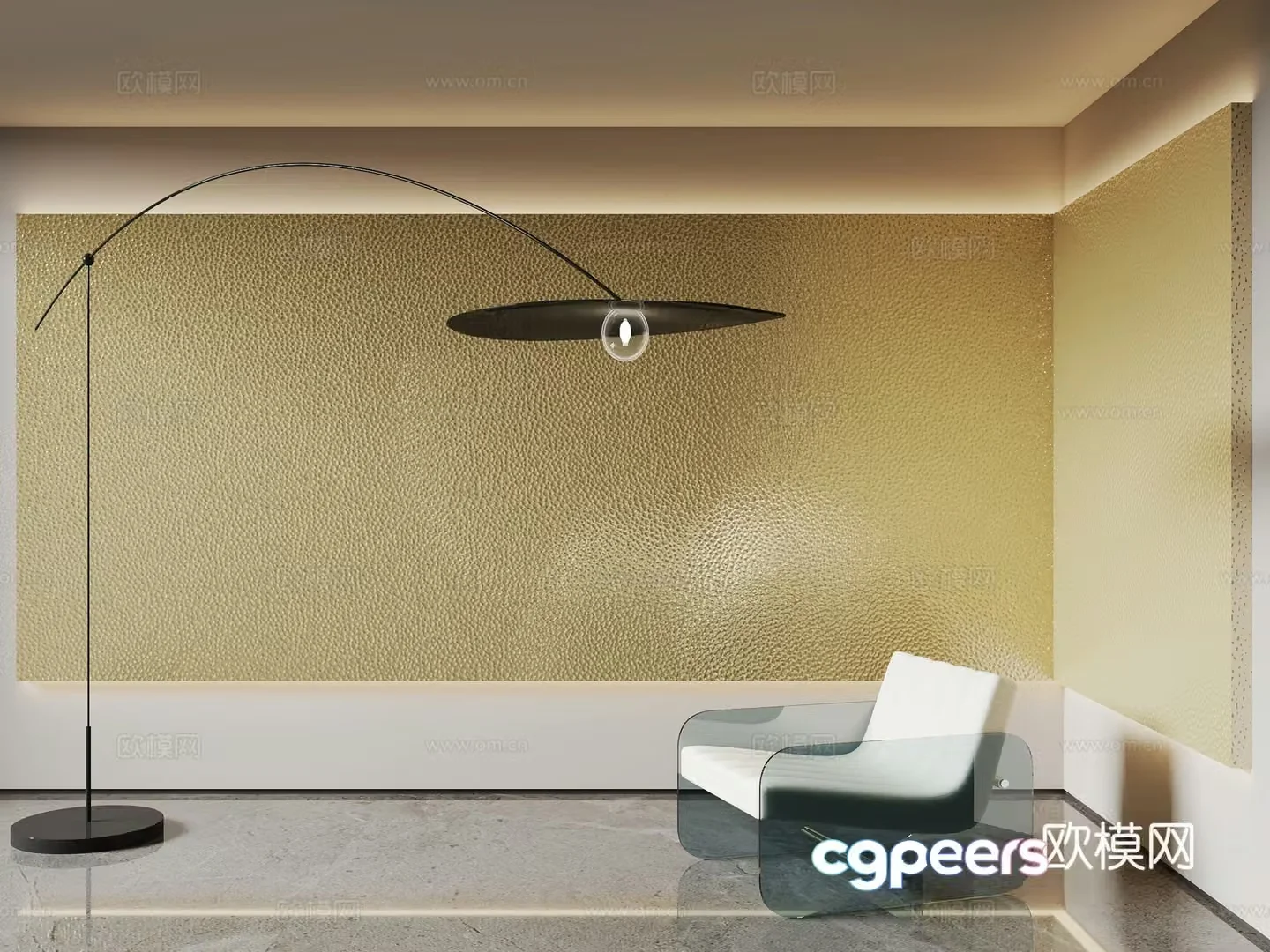 Modern metal background wall background board acrylic leisure chair floor lamp 3d model