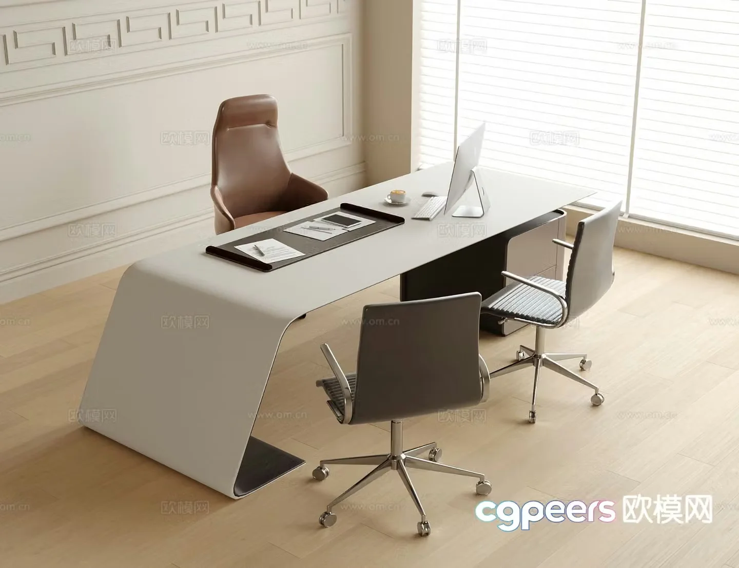 Modern boss desk office desk and chair 3d model