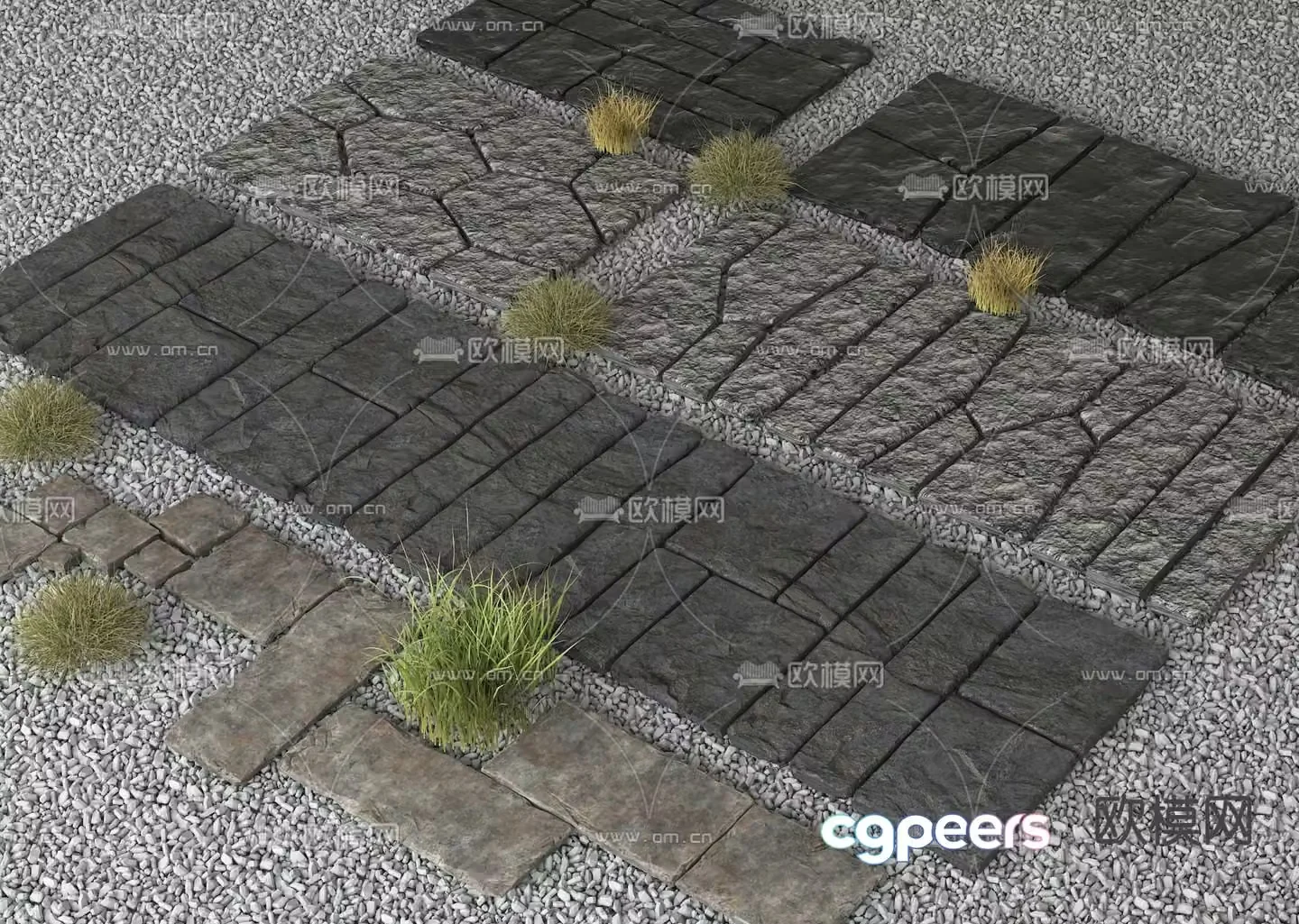 Modern landscape stone road 3D model