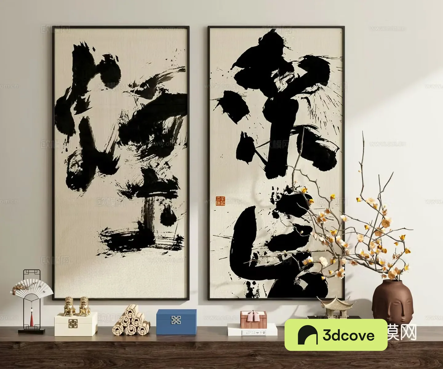 New Chinese-style artistic characters calligraphy and painting decorations 3D models