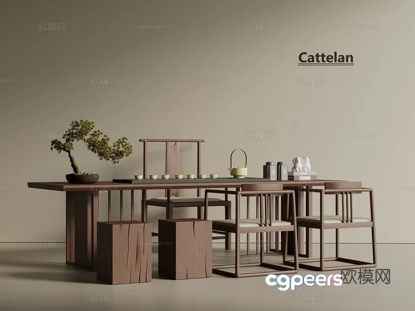 New Chinese style medieval tea table tea table big table long table 3D model
