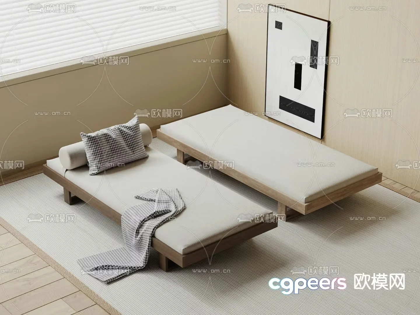 bed end stool footrest 3d model