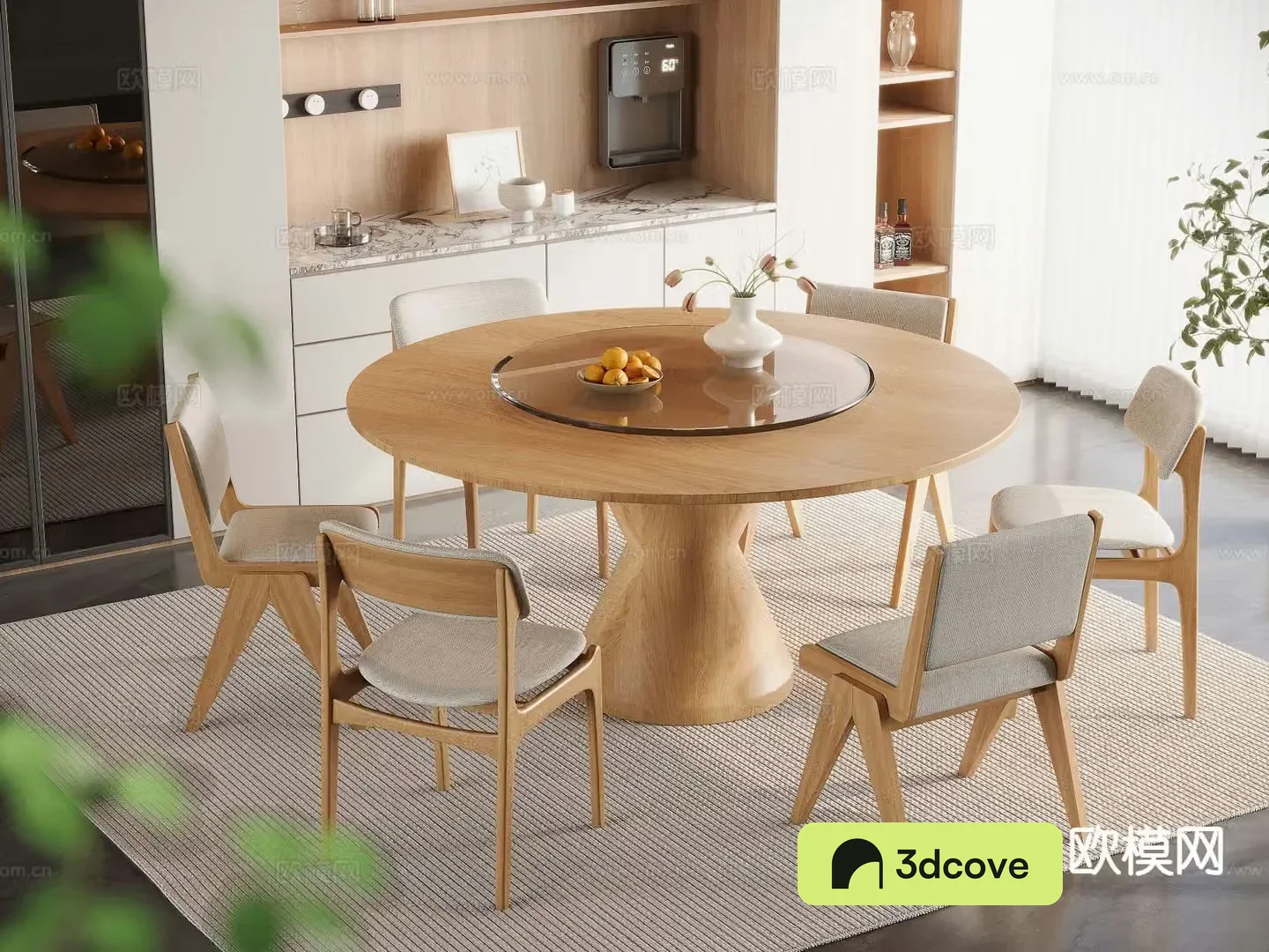Japanese round wooden dining table