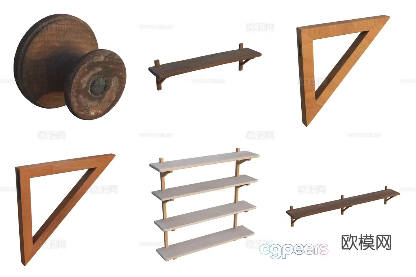 Wooden wall shelf triangular ruler 3D model