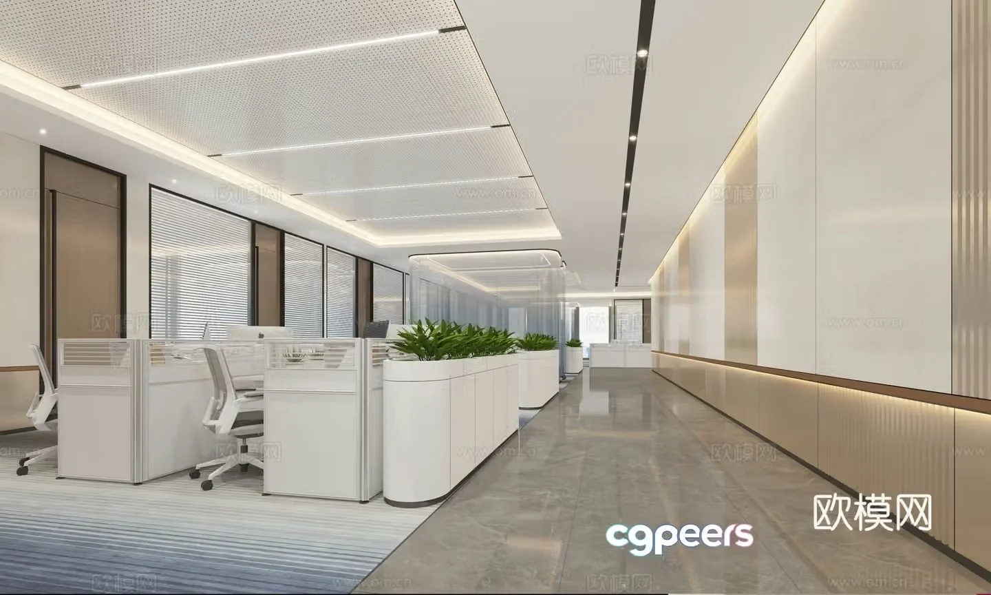 Modern open office area public office area 3d model