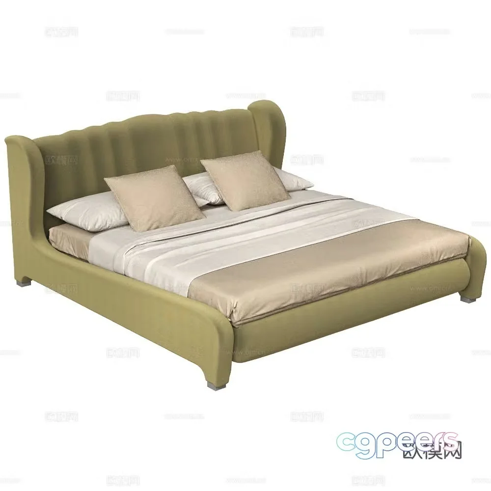 Modenese European classical double bed European fabric bed Retro double bed 3D model