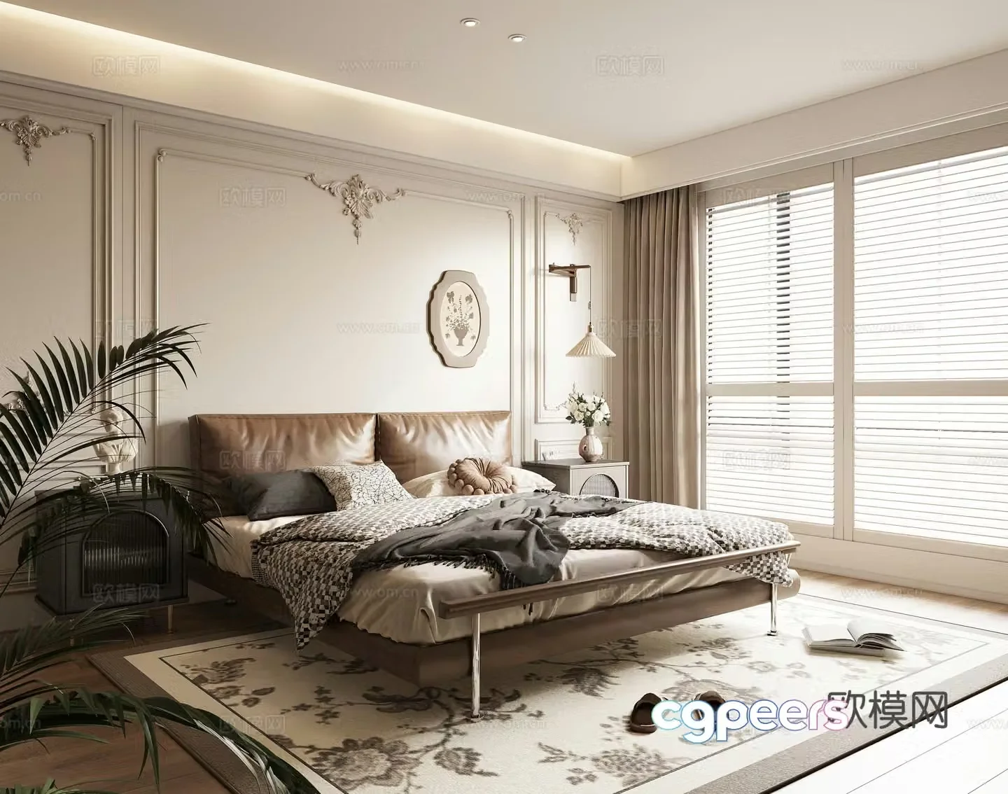 French bedroom old-school bedroom American retro bedroom double bed master bedroom second bedroom room 3D model
