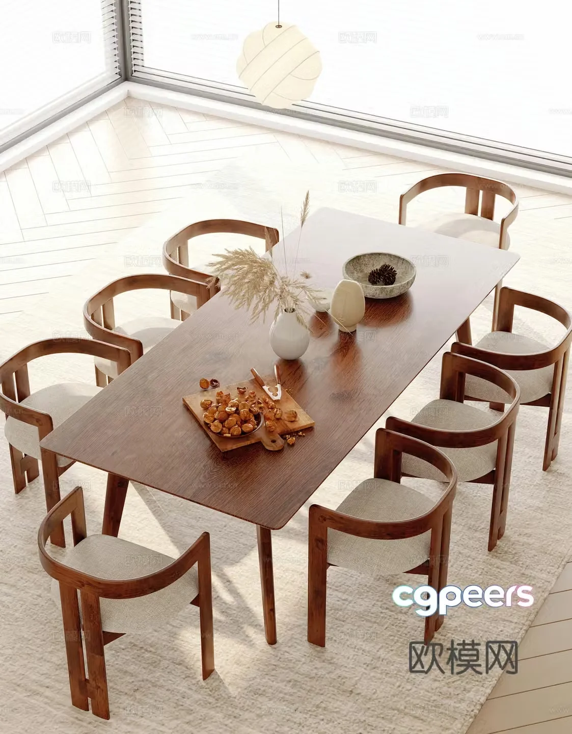 Wabi-sabi dining table and chairs 3d model