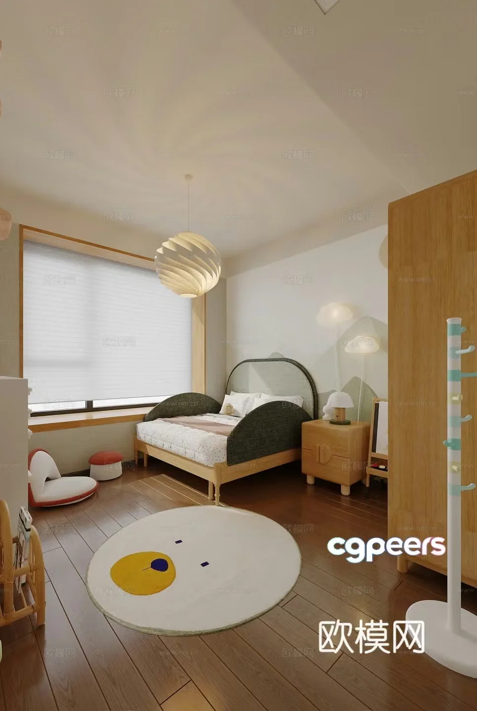 Modern log style children’s room 3d model
