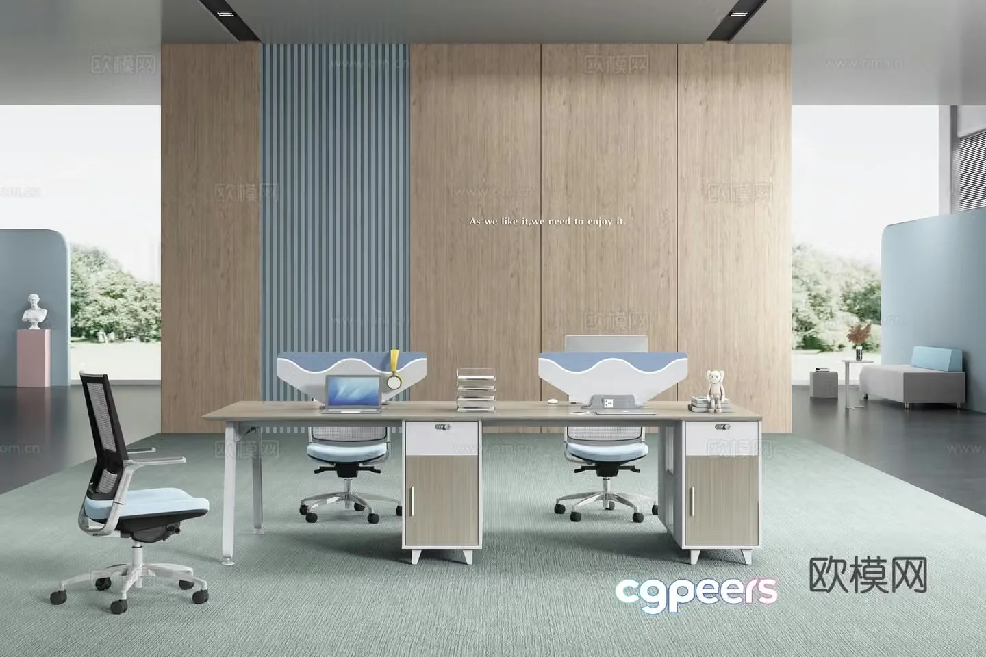 Working equipment office space office office area staff desk and chair 3d model