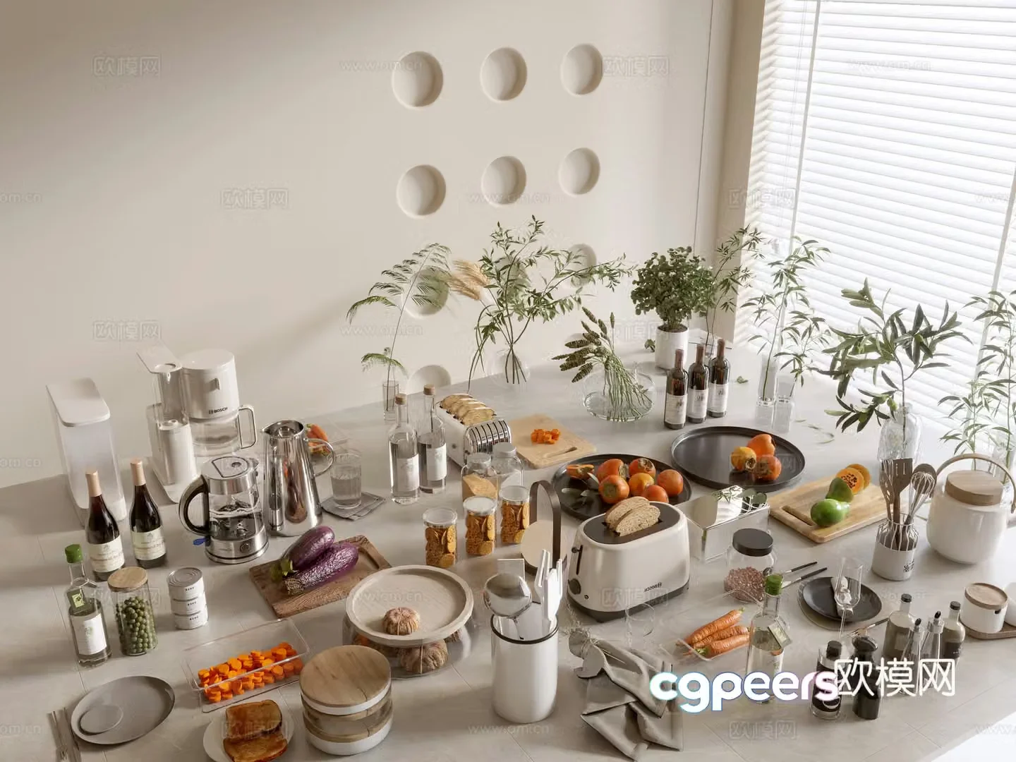 Modern ornament combination Kitchen supplies Kitchenware Tableware Kitchen appliances Art ornaments Dining table 3D model
