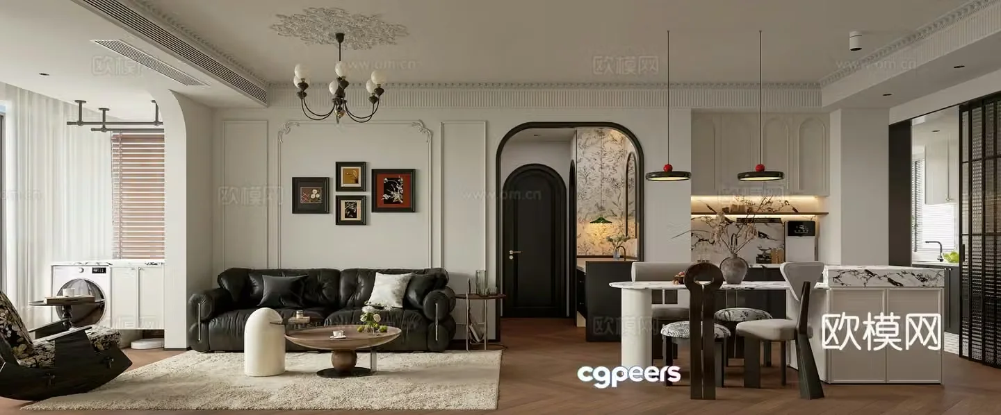 French living room medieval style living room medieval style living room combination sofa leisure chair dining table 3d model