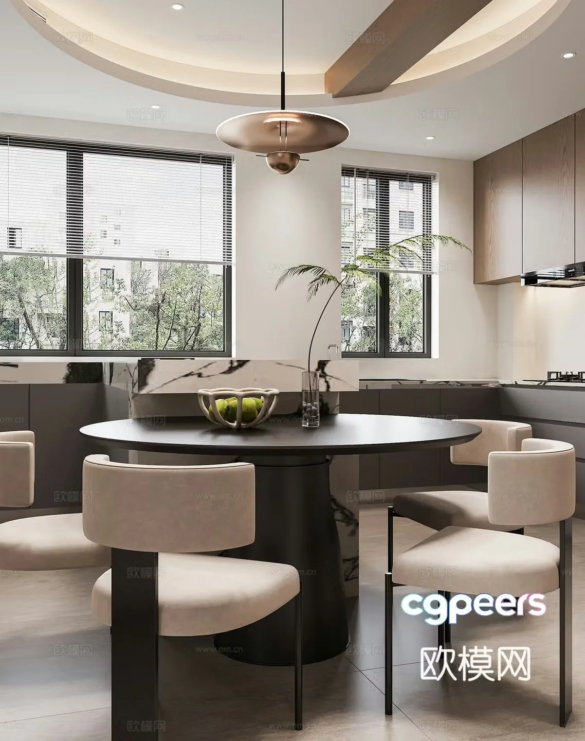 Modern restaurant Round dining table Bar Open kitchen Western kitchen Modern living restaurant Italian 3D model
