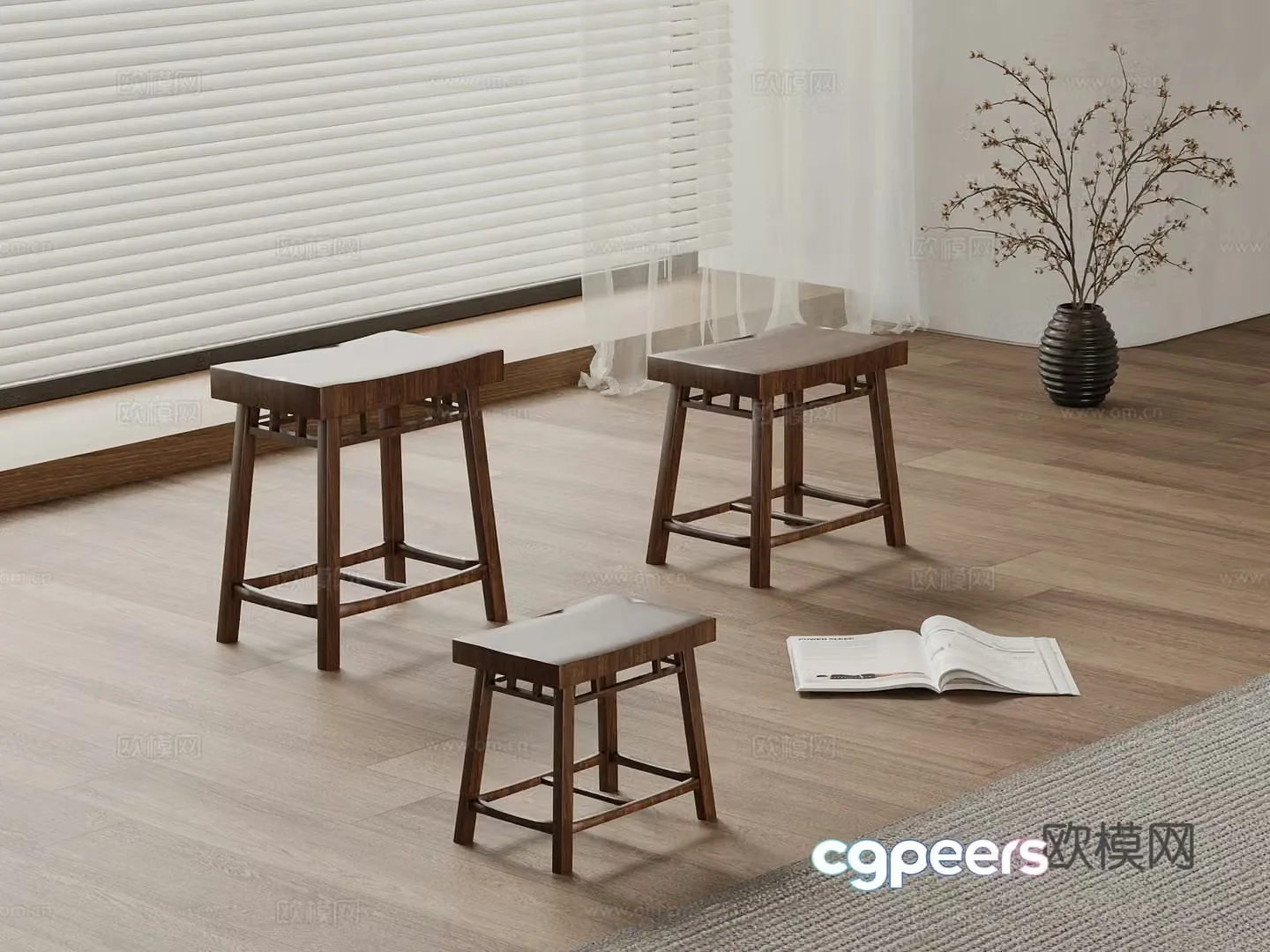 Wasabi wind solid wood stool 3d model