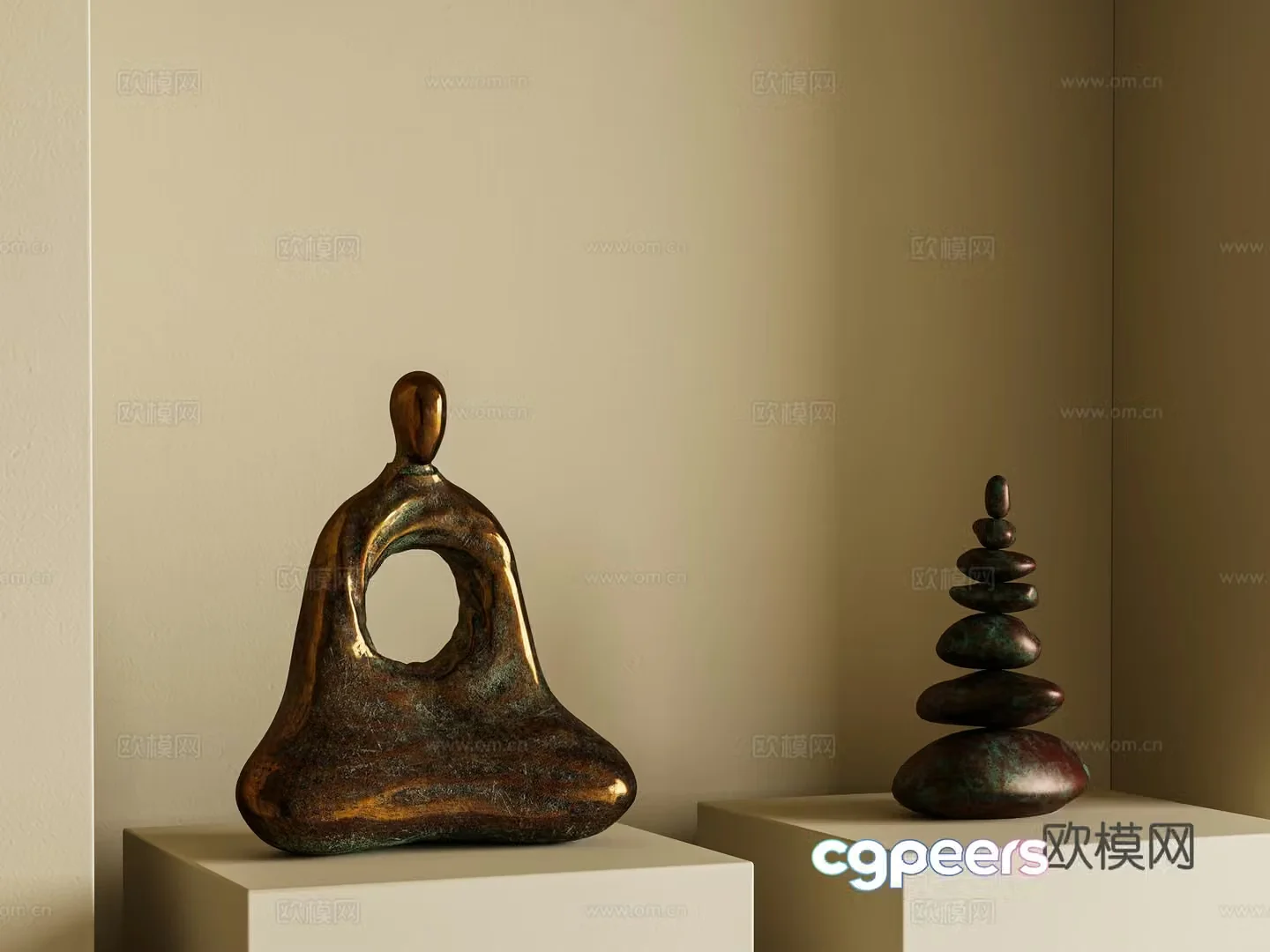 New Chinese style Chinese sculptures Ji Zhongqi sculptures Zen sculptures old dirty old metals art sculptures 3D model