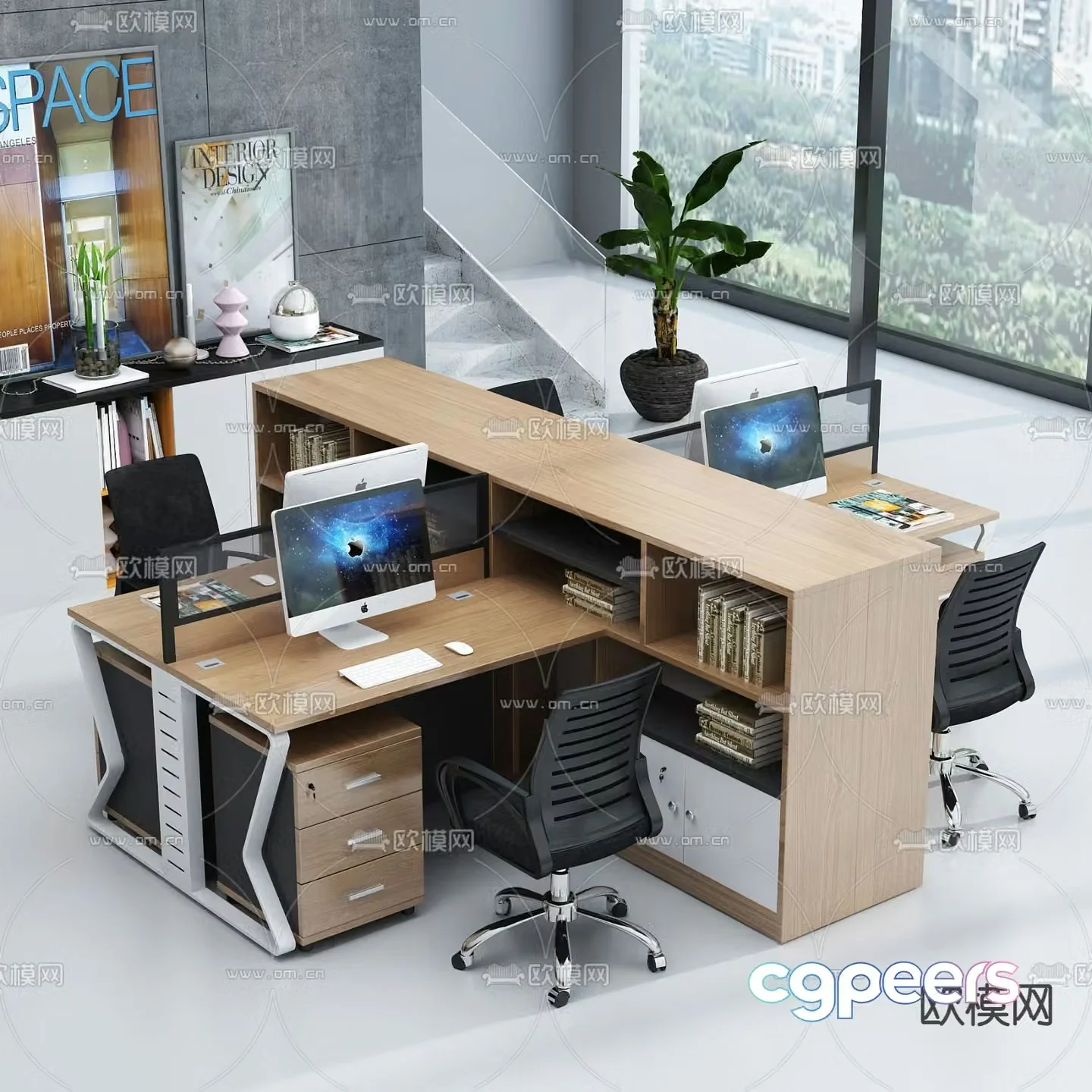 Card space desk work station post 3d model
