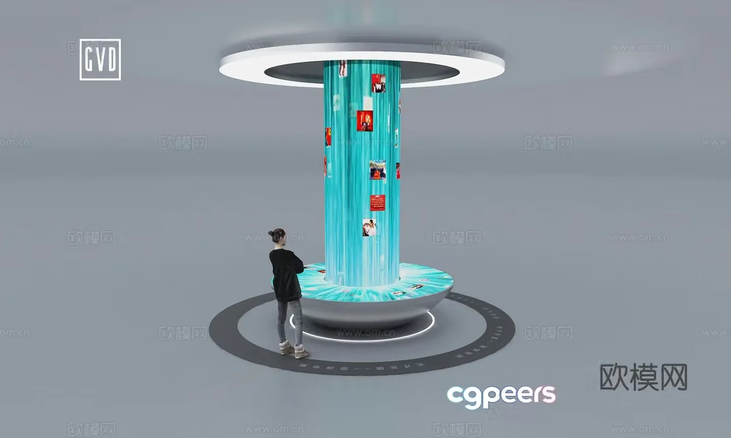 Waterfall flow interactive table Modern interactive device Circular interactive table Circular island ROUND LE3D model