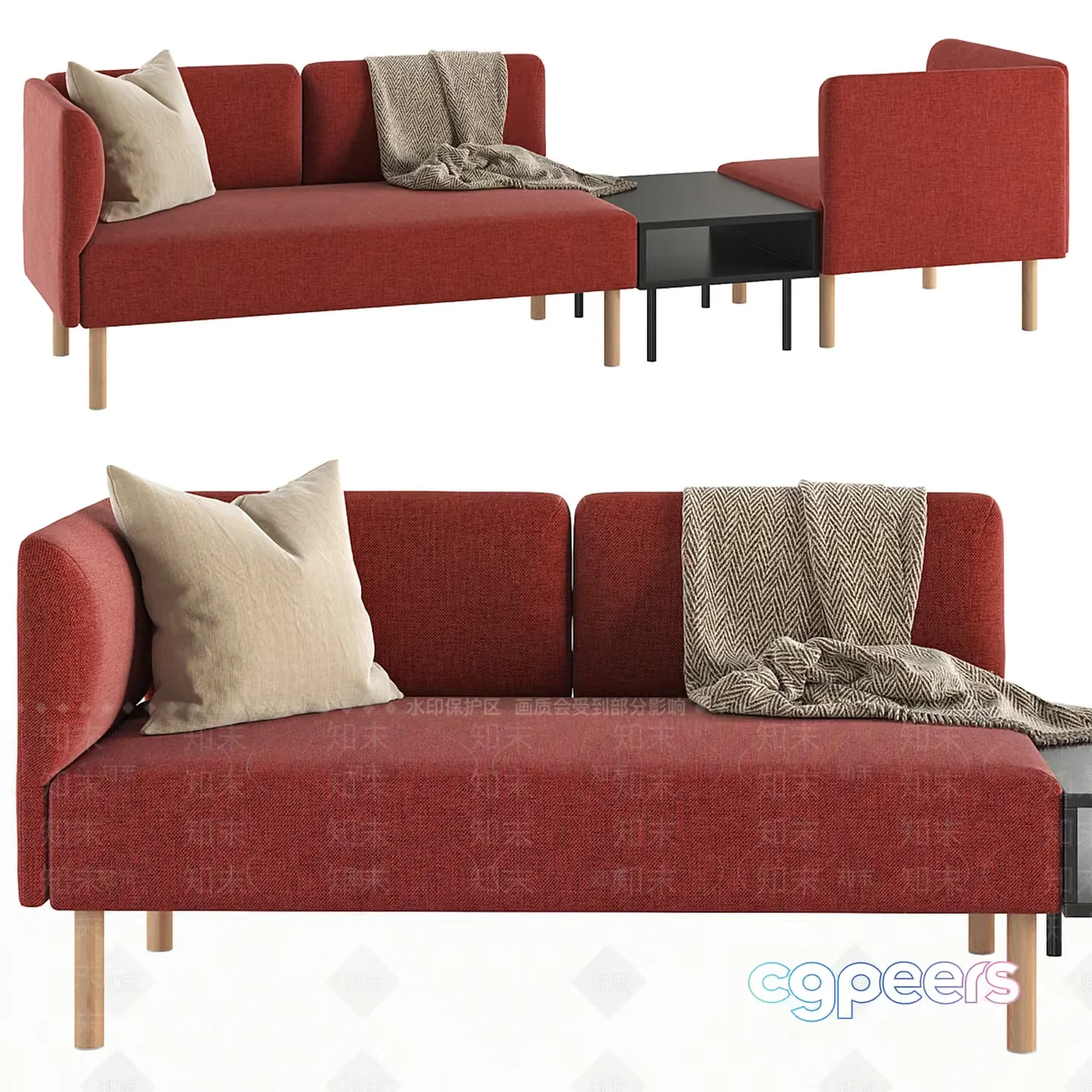 Modern Red Sofa 3D Model – 17241 – CORONA Render