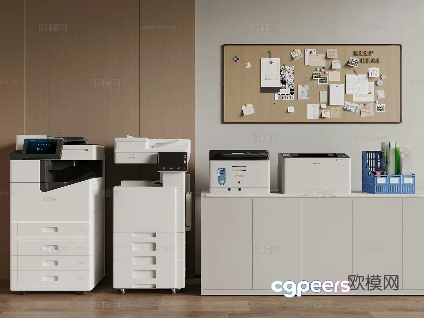 Modern printer Office supplies Paper shredder Office whiteboard 3D model