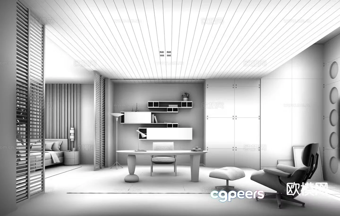 Modern study room 3d model