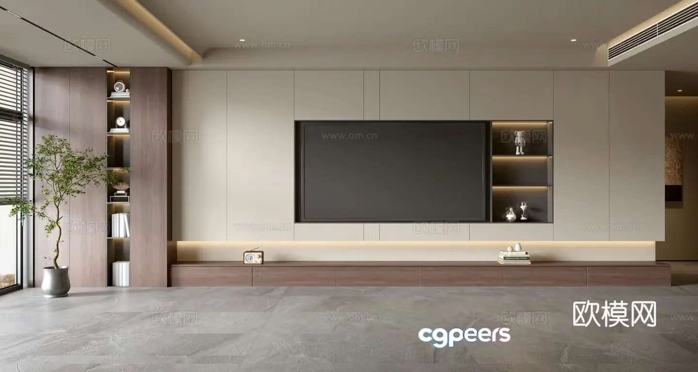 Middle-aged TV background wall 3d model