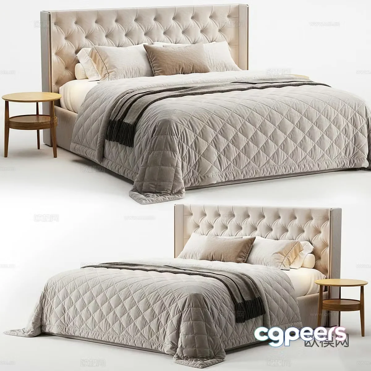 Modern light luxury fabric double bed 3D model