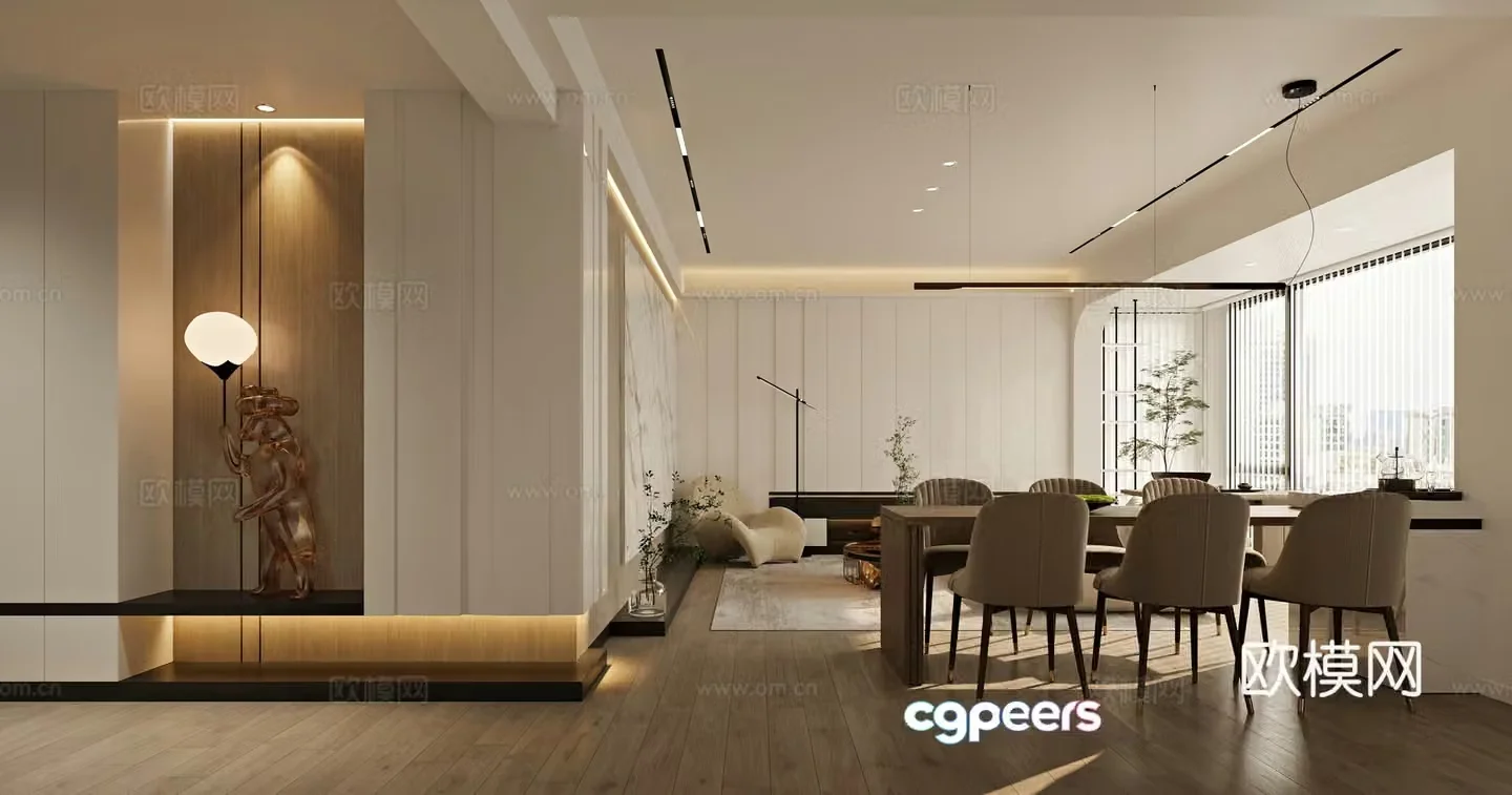 Modern restaurant porch opposite wall decorative cabinet porch shoe cabinet dining table living and dining room 3D model