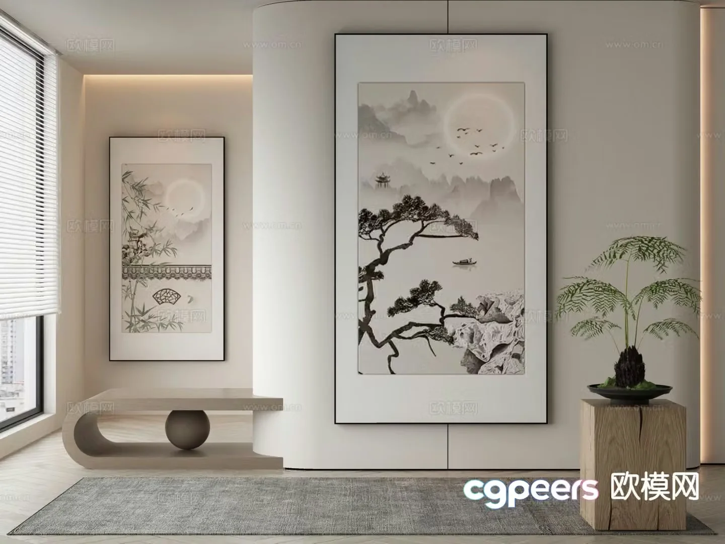 New Chinese style decorative painting Zen hanging painting 3D model