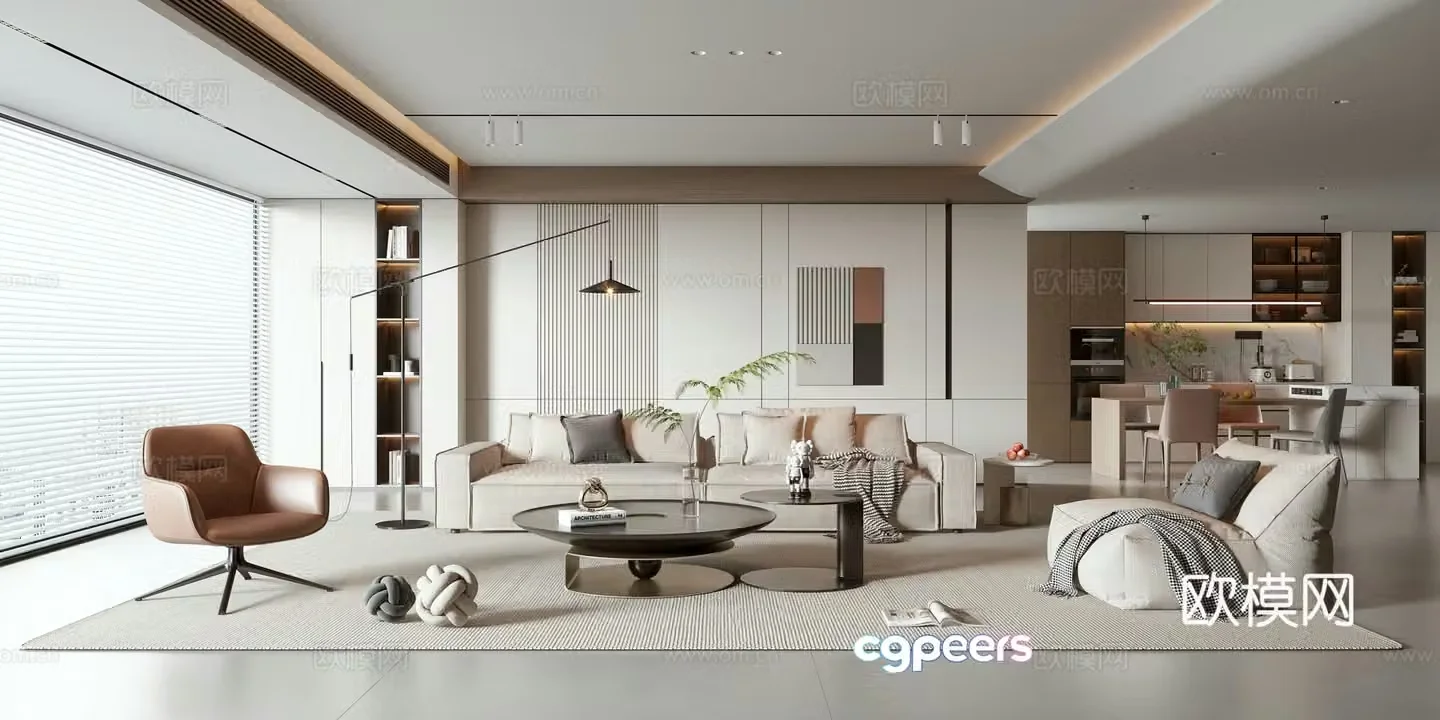 Modern living and dining room 3d model