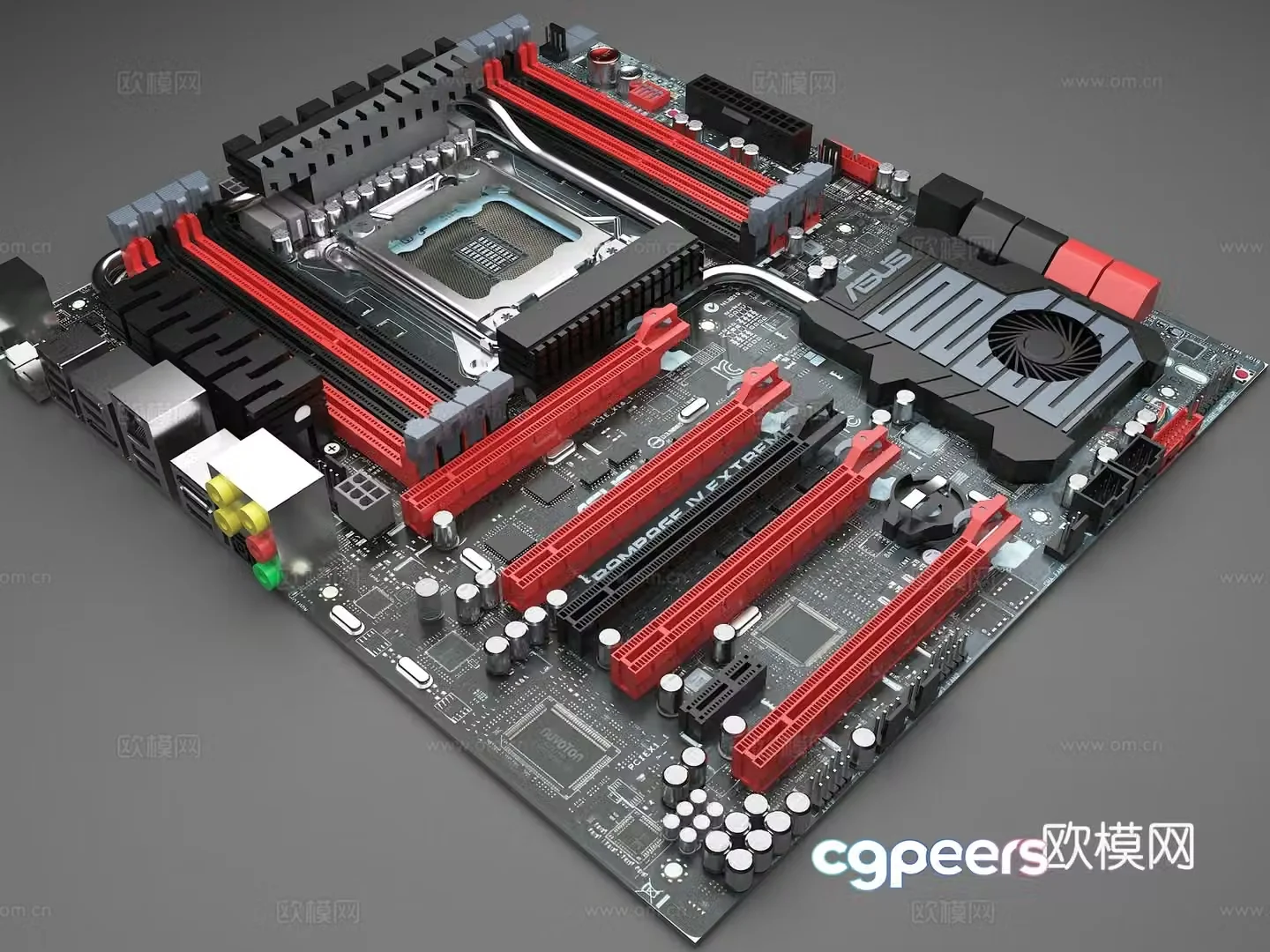 Computer motherboard chip slot memory slot 3d model