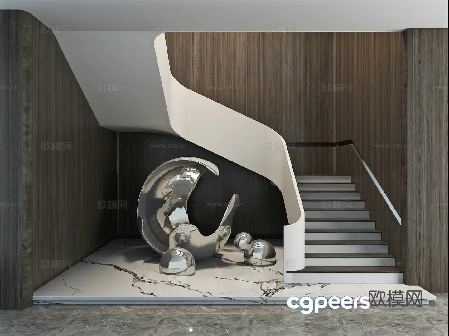 Stairwell beautiful palace handrail installation sculpture landscaping 3d model