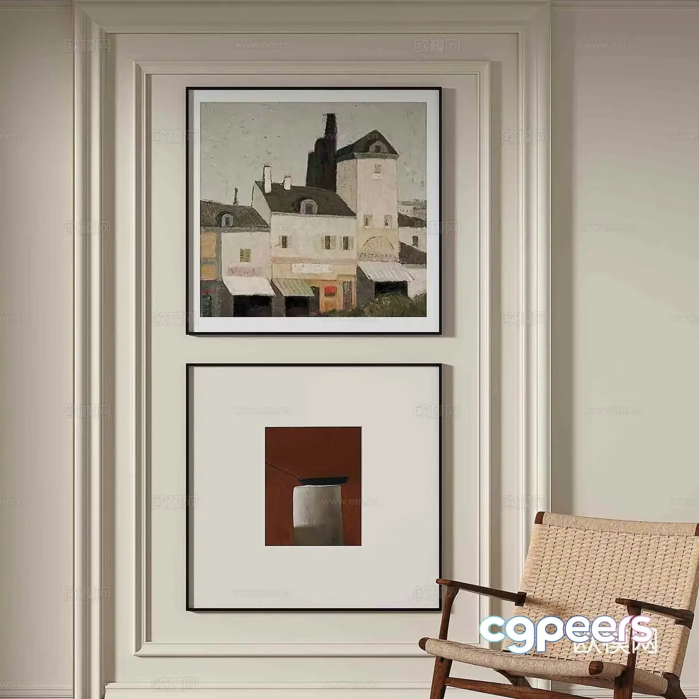 Simple European architectural paintings retro paintings decorative paintings 3D models