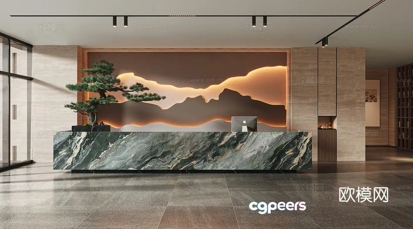 New Chinese style front lobby 3D model