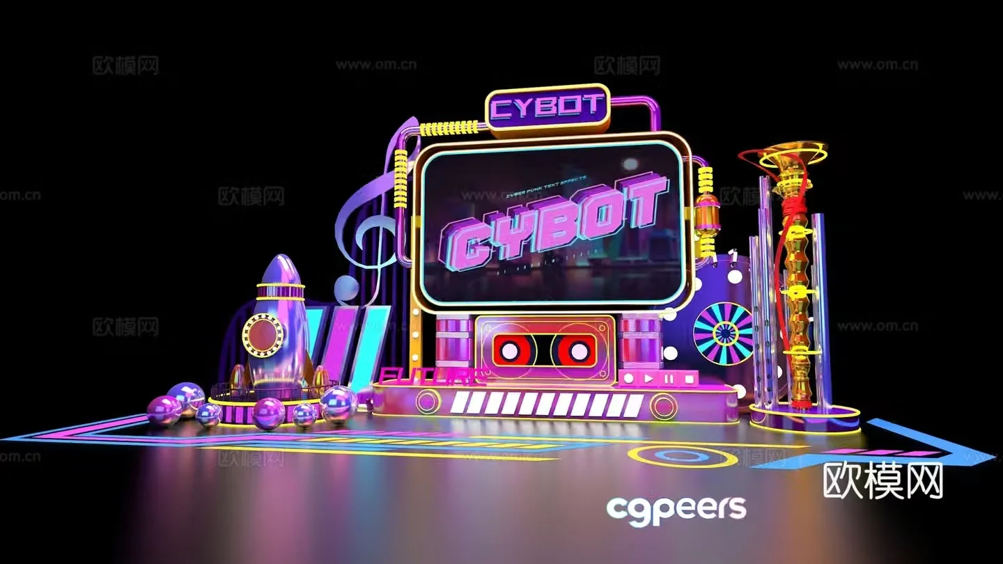 Meichen Internet celebrity Sculpture sketch Rocket music elements stage Photo check-in point Interactive commercial street 3D model