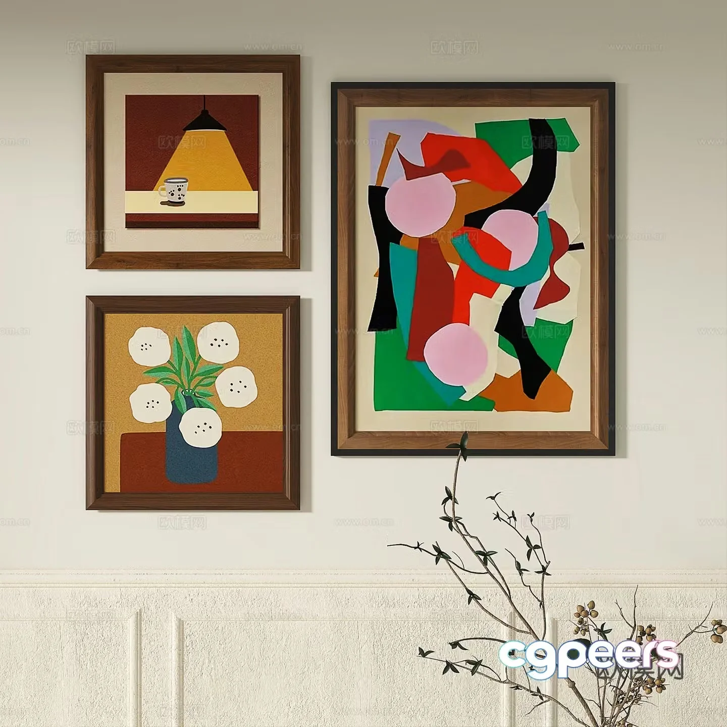 French retro abstract light luxury simple modern medieval decorative painting 3d model