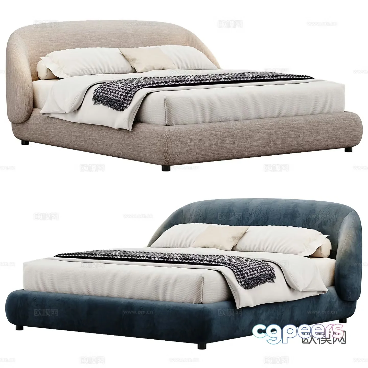 Modern Double Bed Fabric Double Bed Bedroom Bed Frame Bedding Bedding Pillow Holding 3D Model