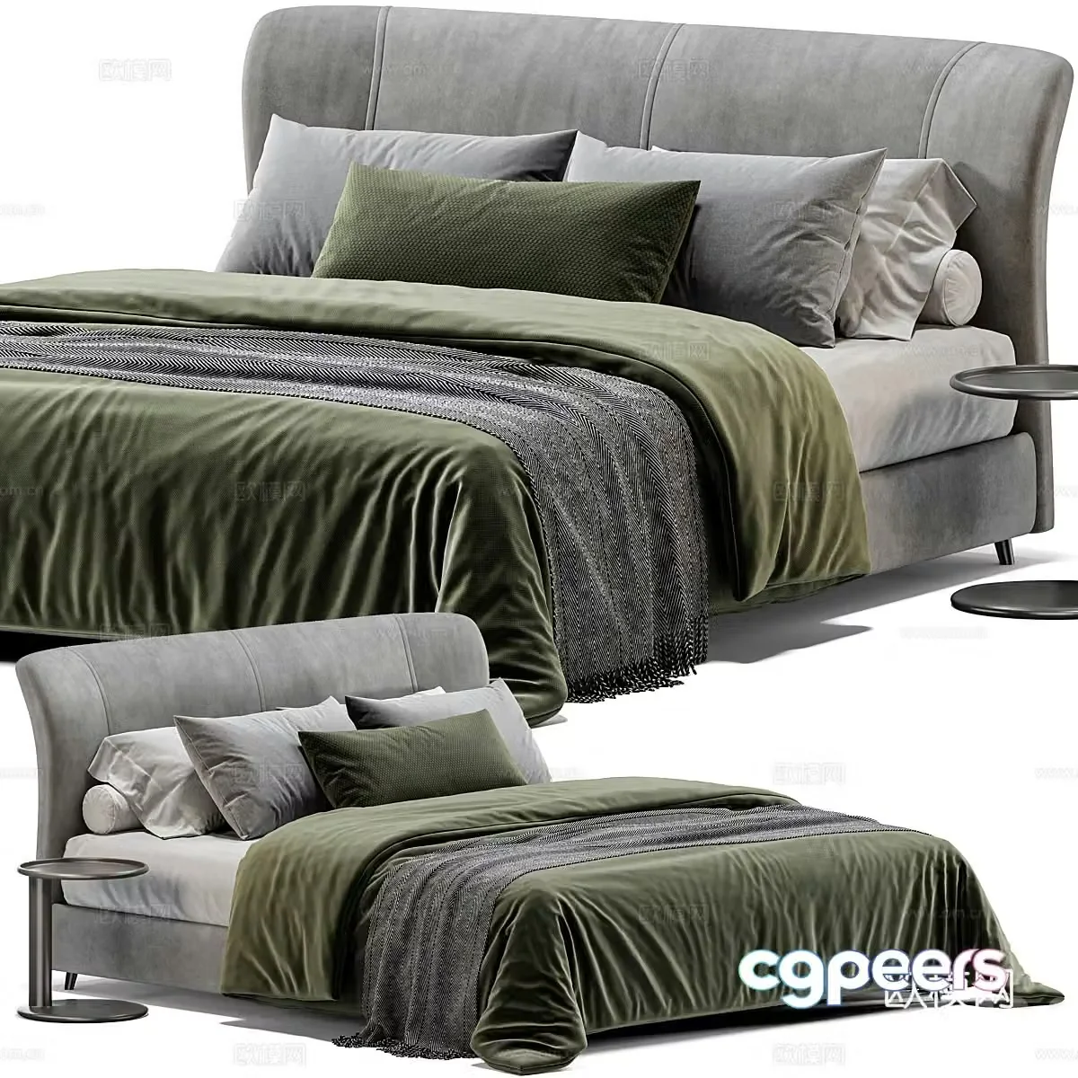 Modern Italian Twils Calvin Fabric Double Bed 3D Model