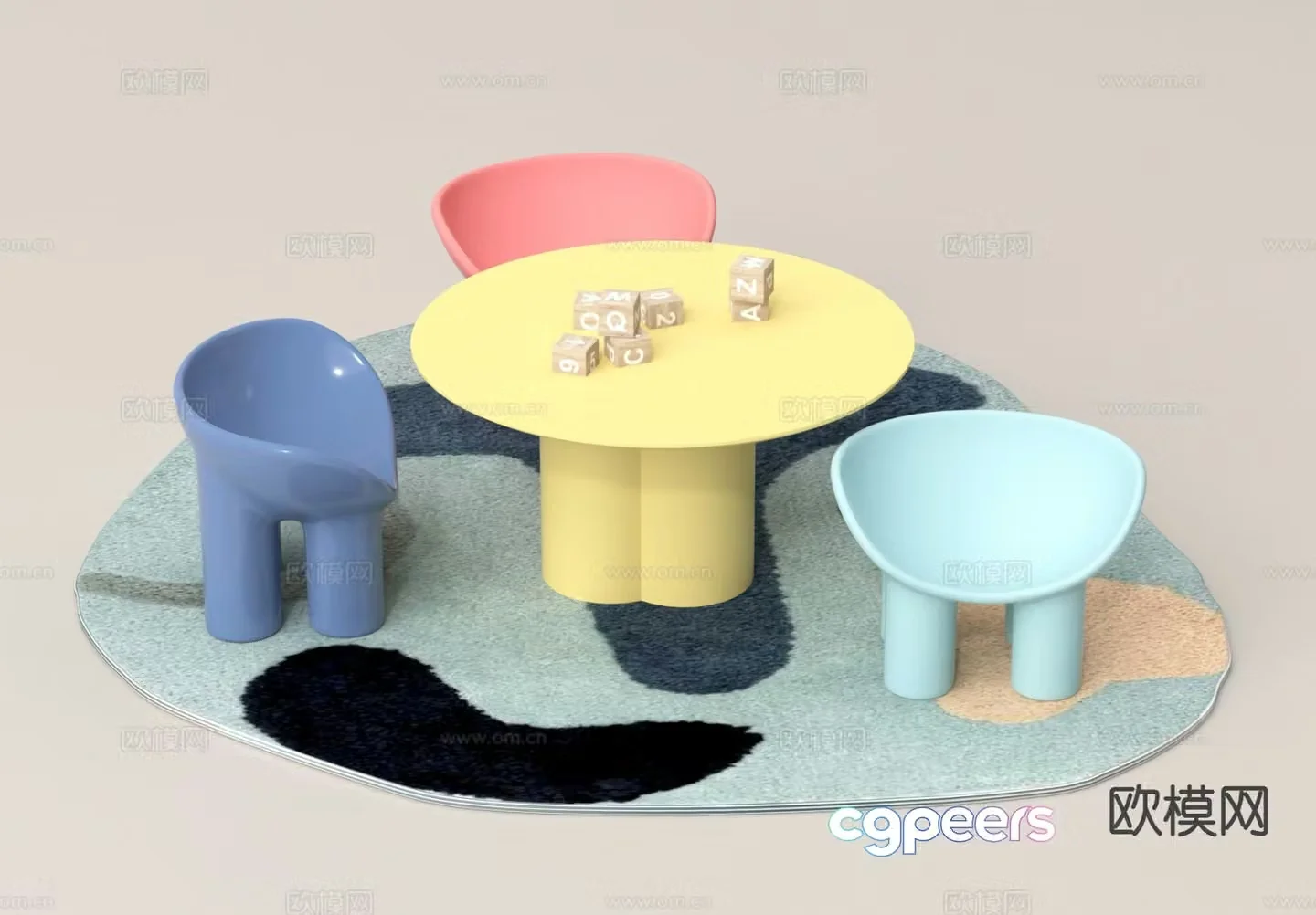 Modern children’s table and chairs toy table 3d model