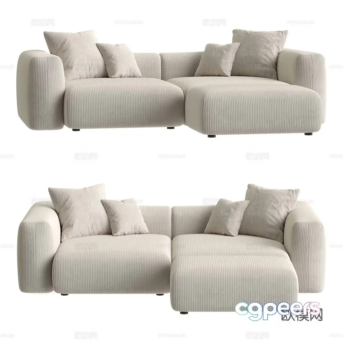Creamy style double sofa 3d model