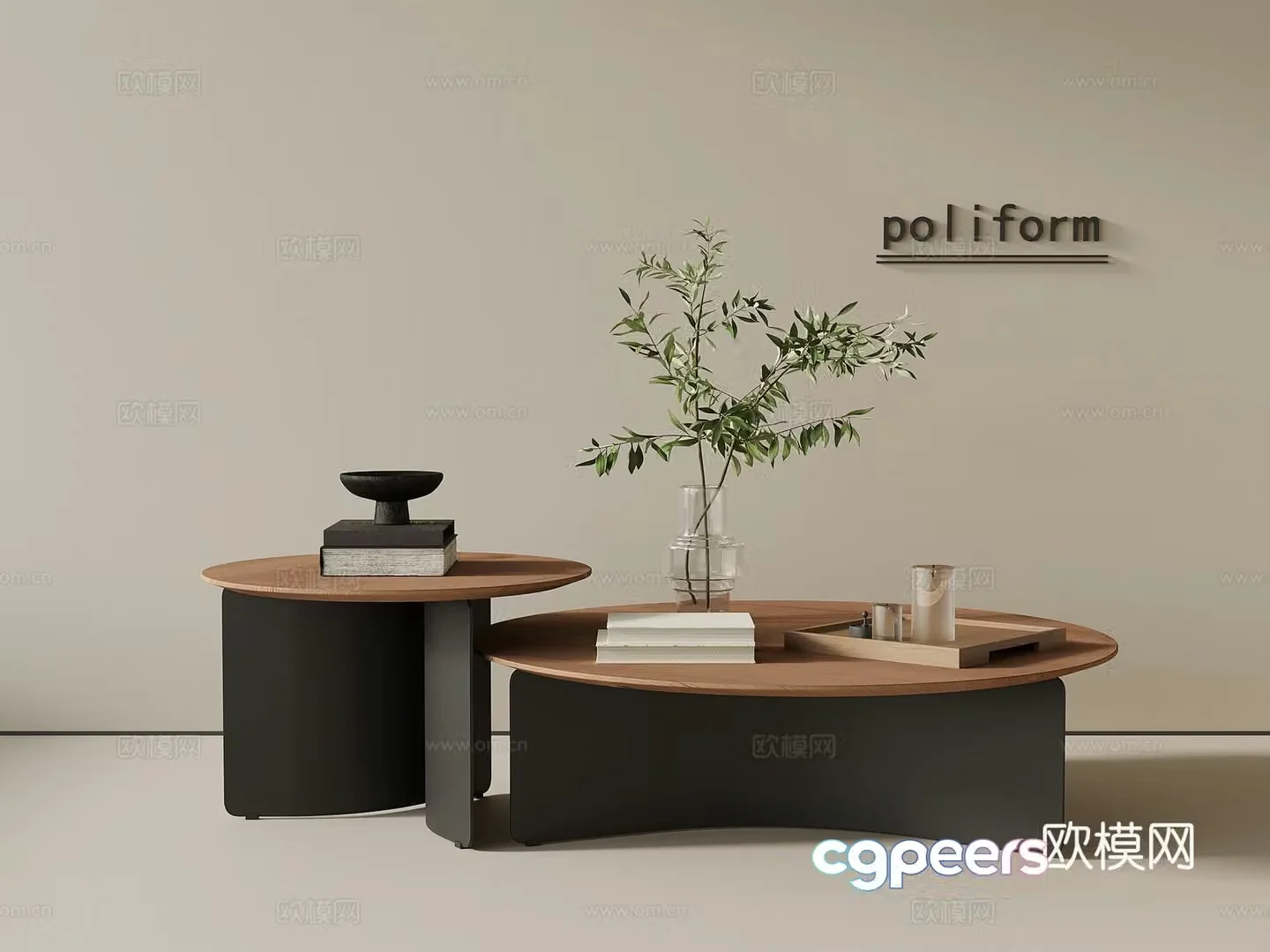 Middle-aged style coffee table combination coffee table spliced â€‹â€‹coffee table ornament 3D model