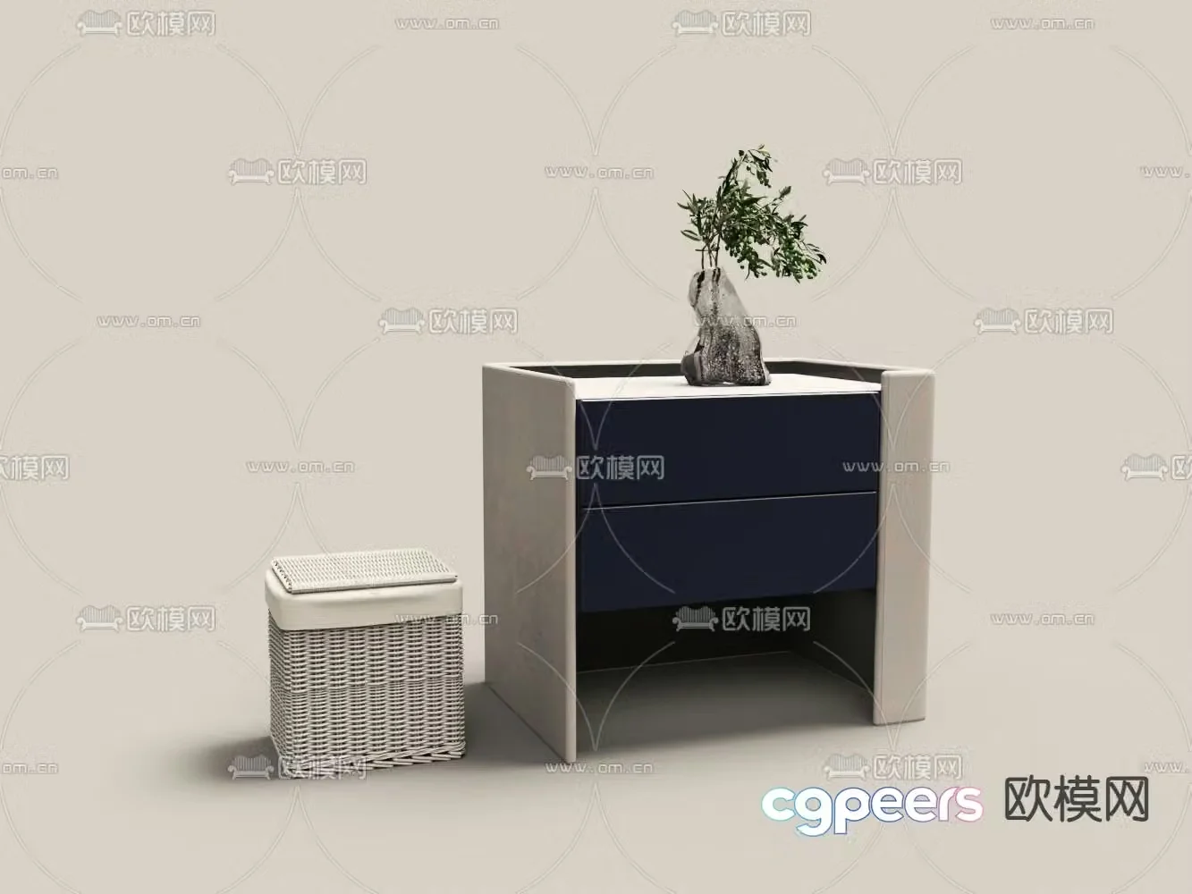 White bedside table 3d model