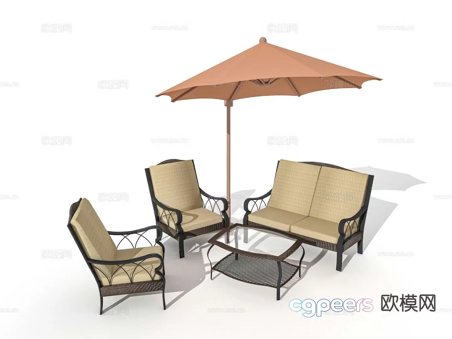 Outdoor tables and chairs deck chairs parasols 3D model