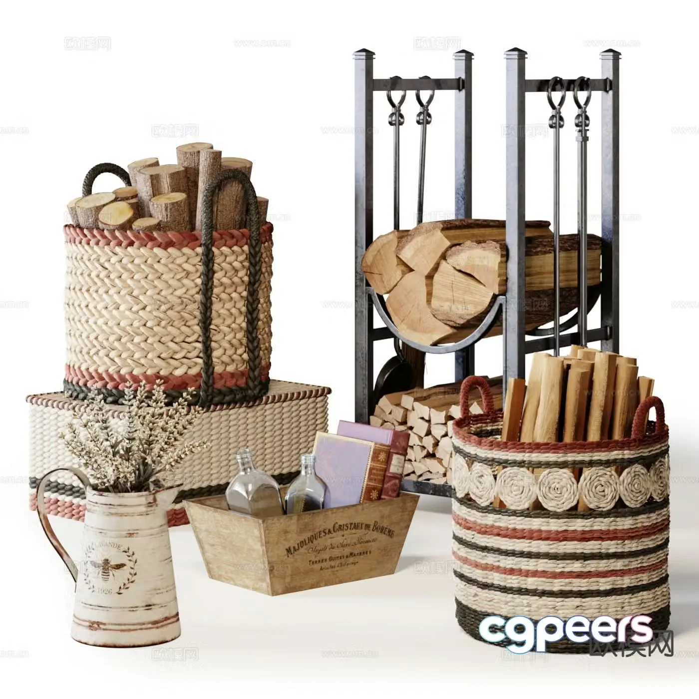 Medieval style furnishings decorative weaving basket 3D model