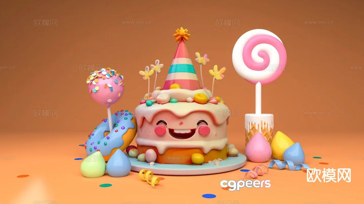 Birthday cake decoration candy castle decoration 3d model
