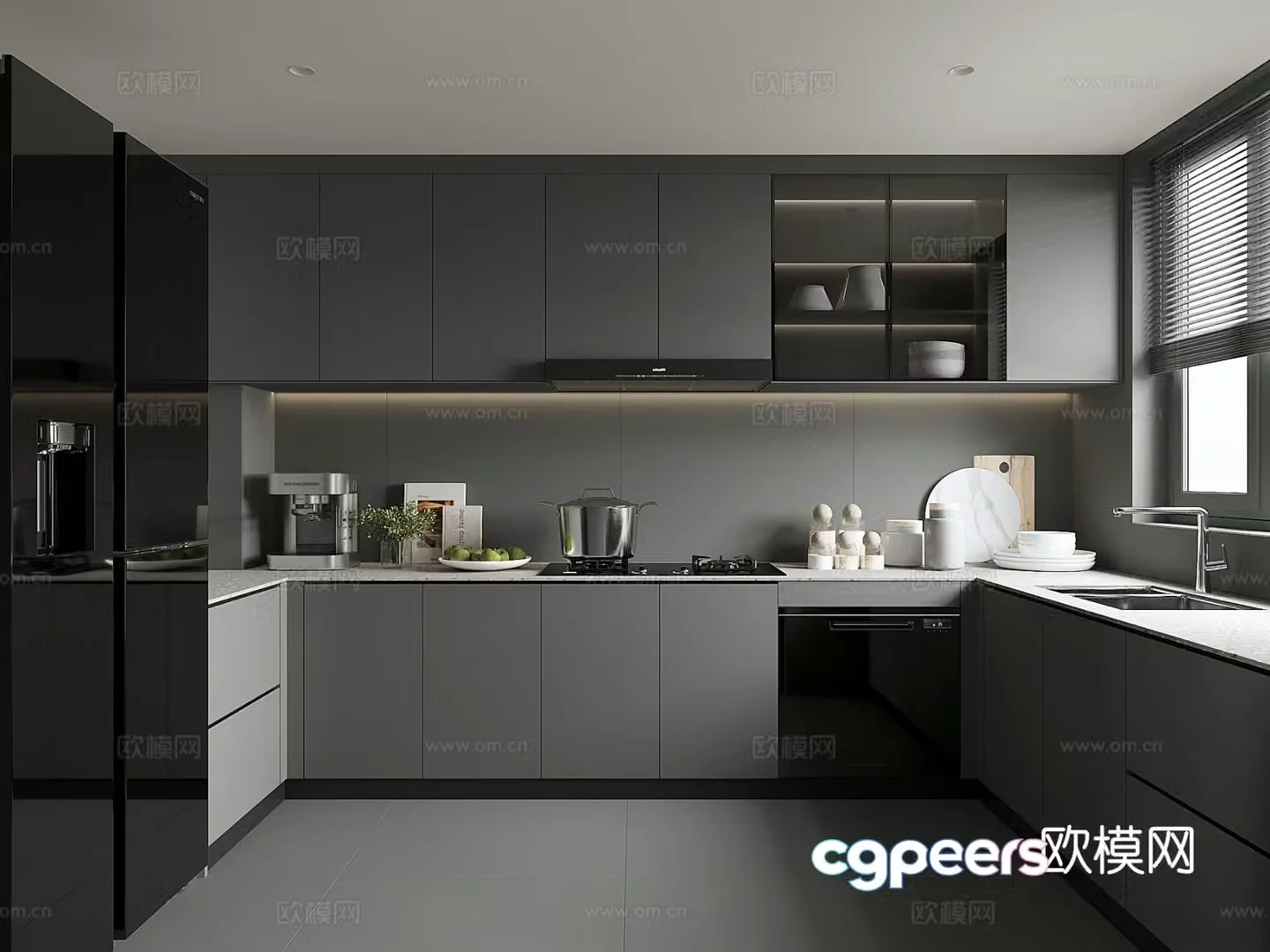 Premium gray kitchen 3d model