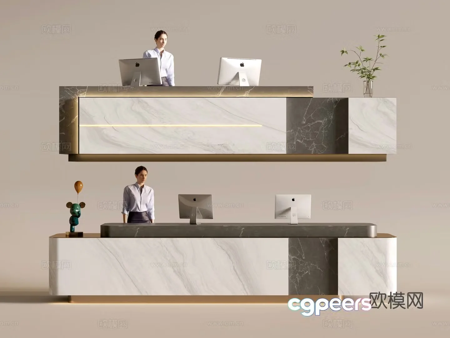 Modern company front desk reception area bar reception desk service desk 3d model