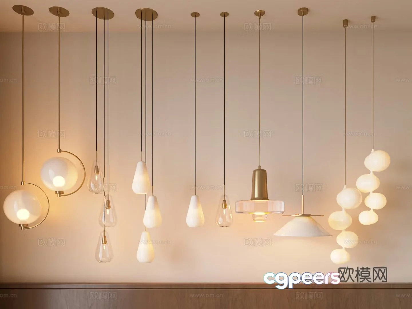 Modern chandelier round small bedside cream chandelier glass chandelier 3d model