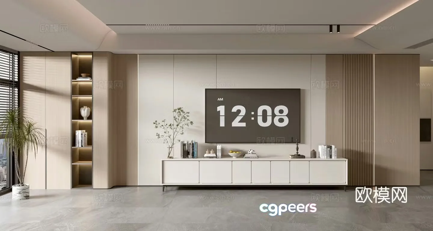 Modern minimalist TV cabinet TV background wall 3d model