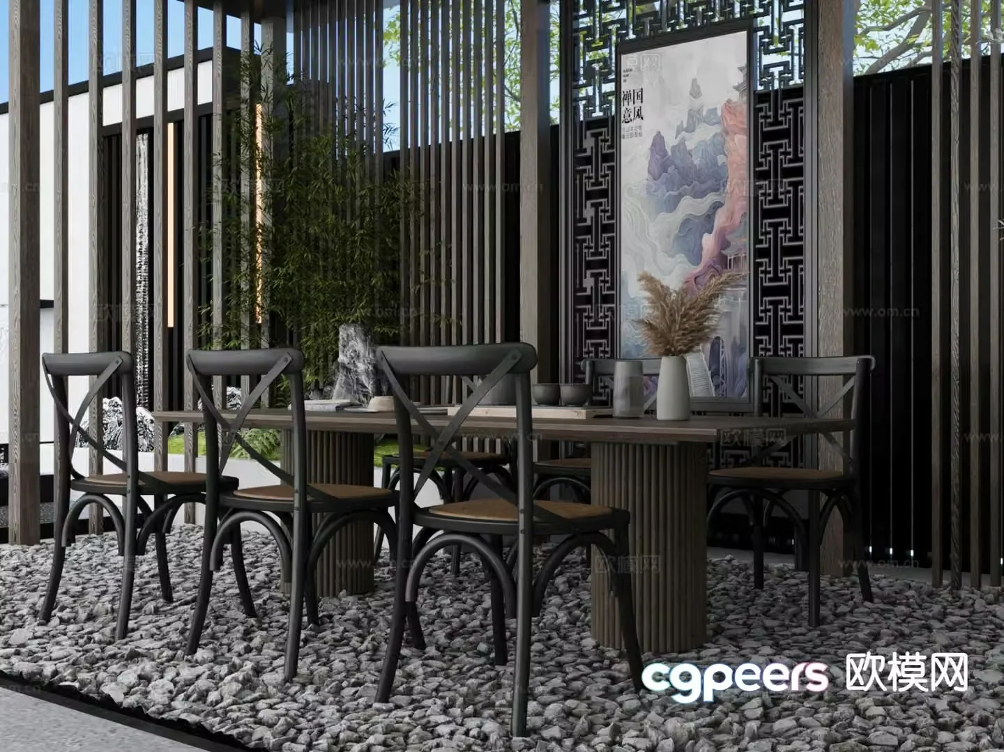 New Chinese dining table and chairs 3d model