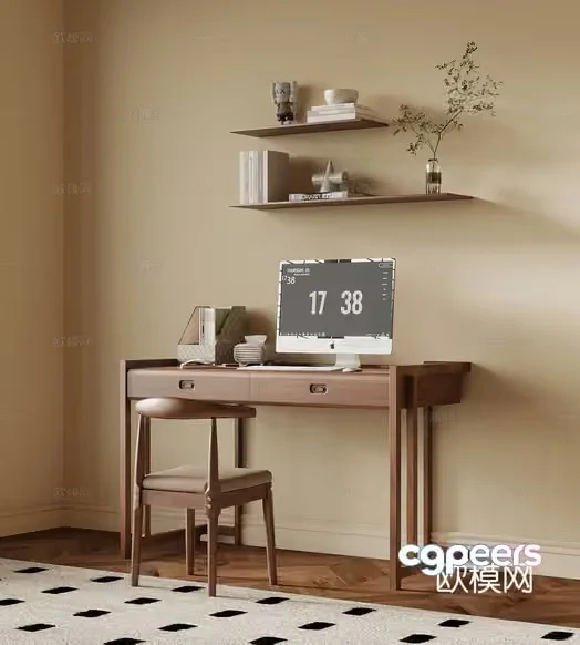 Wooden Desk With Computer 3D Model – 13933 – VRAY Render